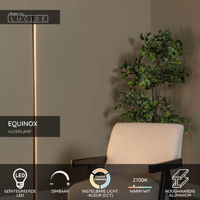 Lucide EQUINOX - Vloerlamp - LED Dimb. - CCT - 1x26W 2700K/4000K - Handbewegingssensor - Koffie | Vibes